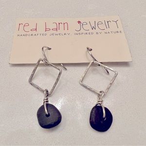 Handmade river rock and hammered silver earrings